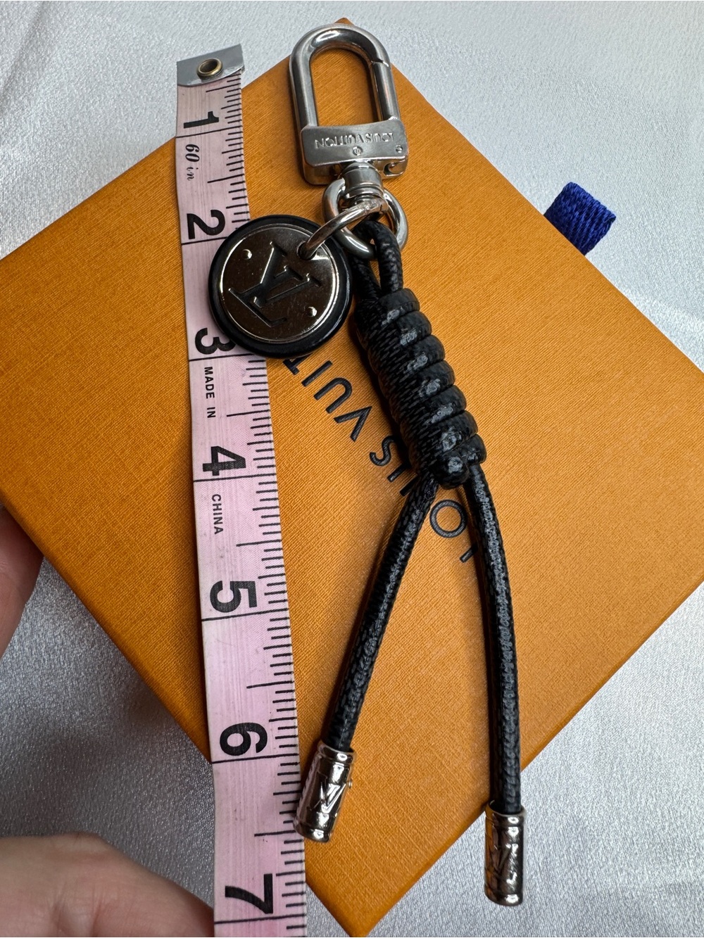 Louis Vuitton Black Leather Rope Bag Charm & Key Holder with Silver Hardware